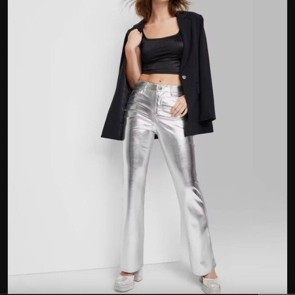Silver Metallic High Rise Pants Disco, Space Girl, or Futuristic Halloween - 10 - Picture 1 of 12